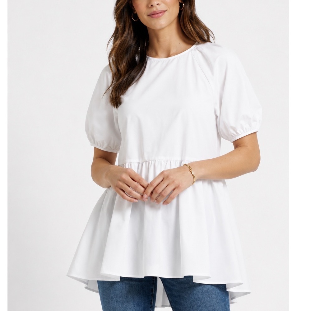 Hill House The Francesca Top White Flowy Hi Lo Oversized Women's Size Small